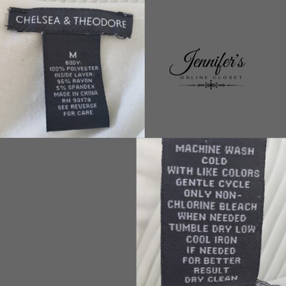 Chelsea & Theodore White Pleated Chiffon & Knit Long Sleeve Blouse Size M - Picture 8 of 10